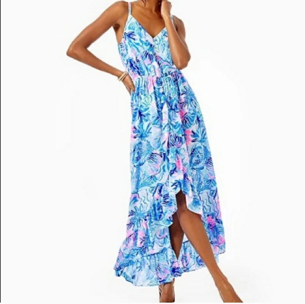 NWOT Pulitzer Resort Mareena Maxi Dress Saltwater Blue Shade Seekers XL - Picture 9 of 11